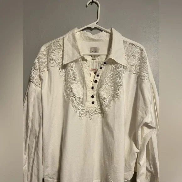 Anthropologie Ivory Maeve Balloon Collared Sleeved Yoke Top - Picture 6 of 10